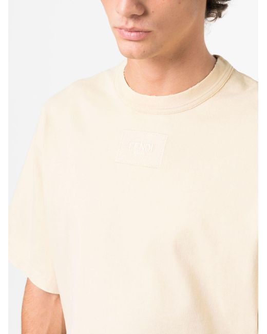 Fendi Natural Short Sleeve Cotton T-shirt for men