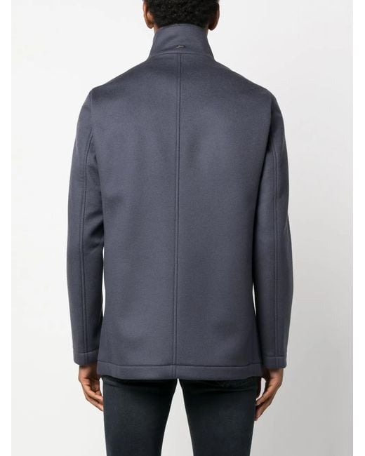 Herno Blue Double-Breasted Wool-Cashmere Coat for men