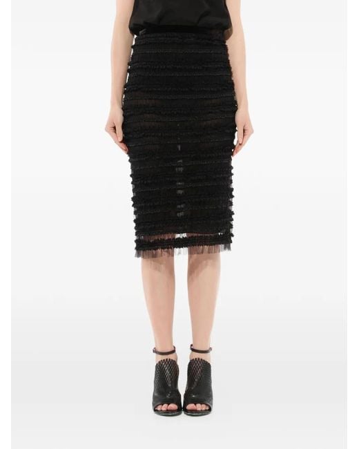 Givenchy Black Ruffled Midi Straight Skirt