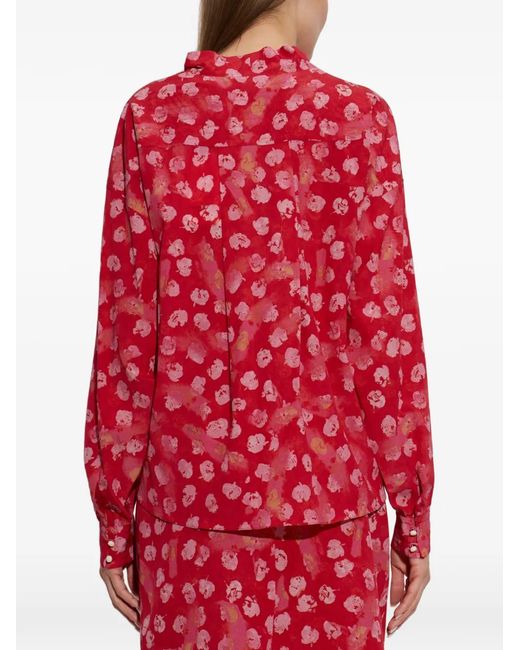 Isabel Marant Red Floral-Print Tie-Neck Top