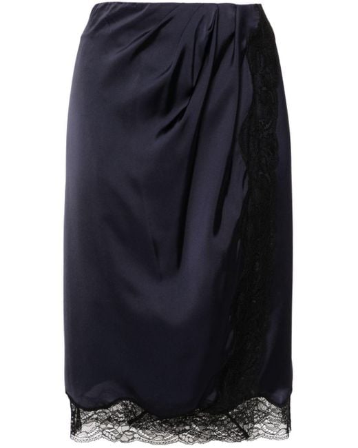 Ba&sh Blue Lace-Detail Satin Midi Skirt