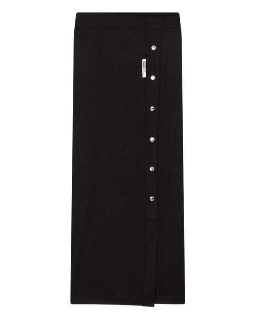 Gcds Black Button Ribbed Midi Skirt