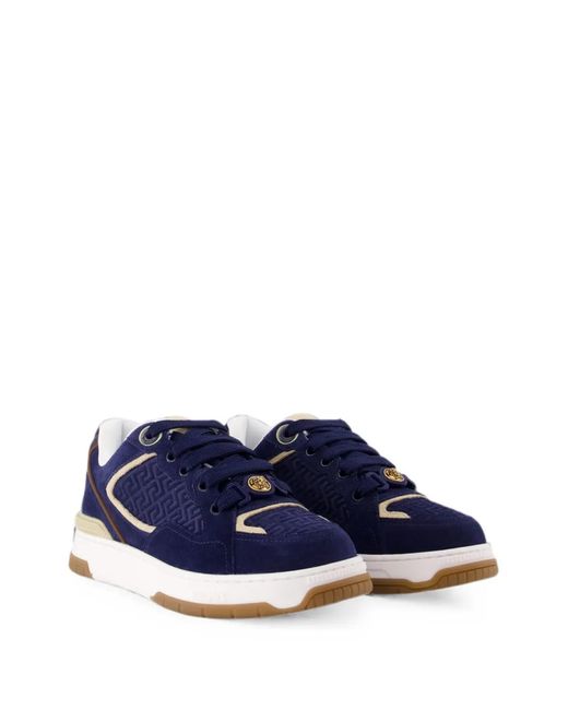 Versace Blue Biggie Greca-Pattern Suede Sneakers for men
