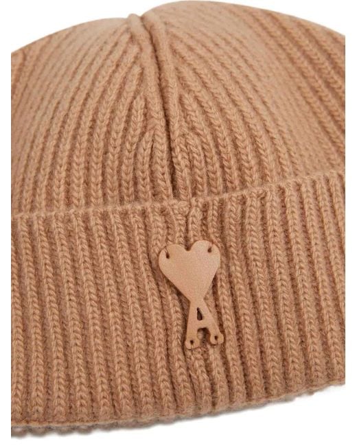 AMI Brown Ribbed Wool Hat for men
