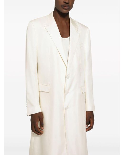 Dolce & Gabbana White Single-breasted Silk Coat for men