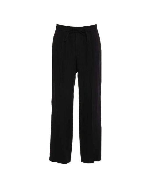 Amaranto Black Drawstring-Waist Pleated Trousers for men