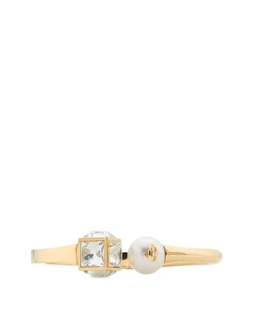 Jimmy Choo Metallic Large Jc Cube Cuff Pearl Bracelet