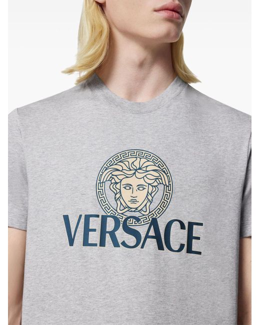 Versace Gray Logo-print Cotton T-shirt for men