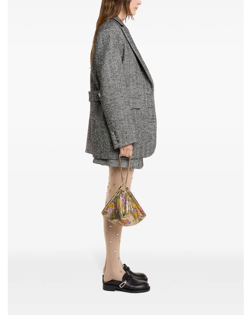 Rabanne Black Herringbone-Pattern Wool Blazer