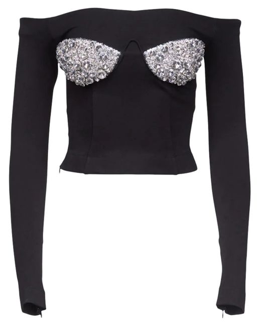 Top con hombros descubiertos y bustier con cristal Area de color Black