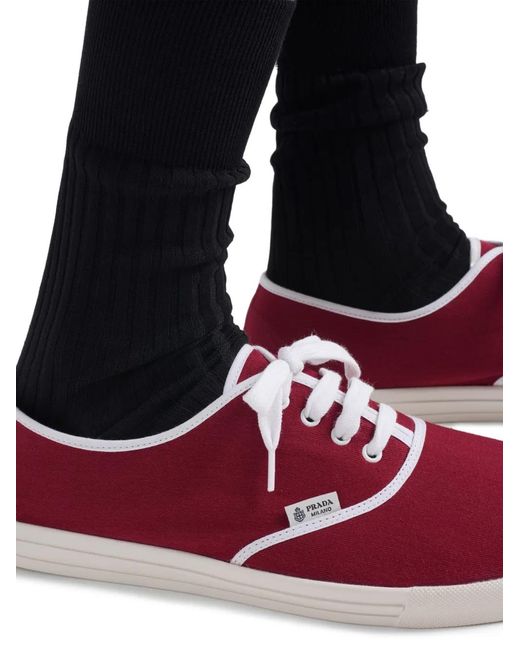 Prada Red Drill Lace-Up Sneakers for men