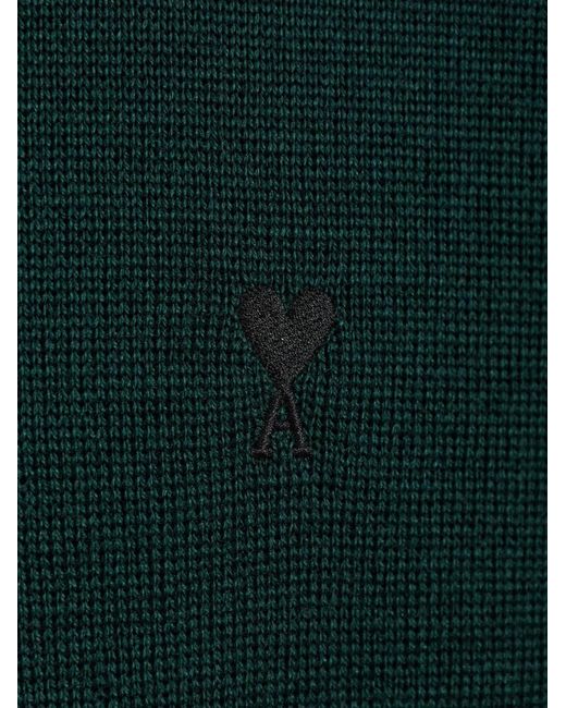 AMI Green Crew-Neck Wool Sweater With Ami De Coeur