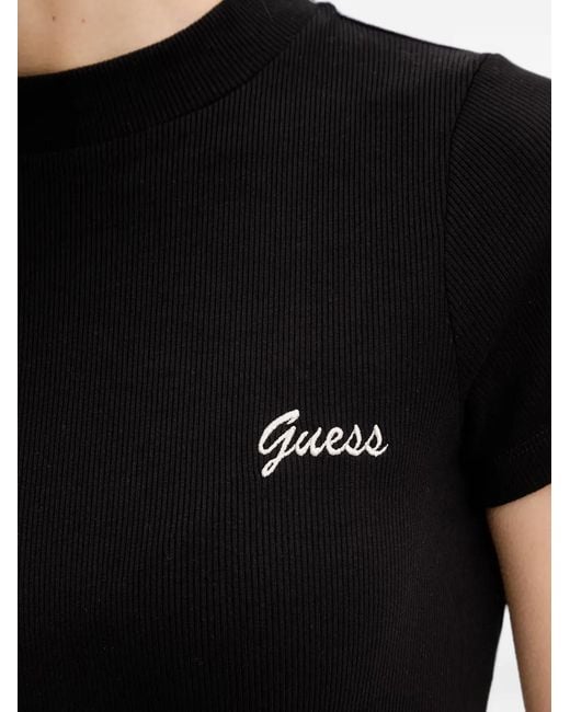 Guess Black Mini Lavinia Logo-Embroidered Ribbed-Knit Dress