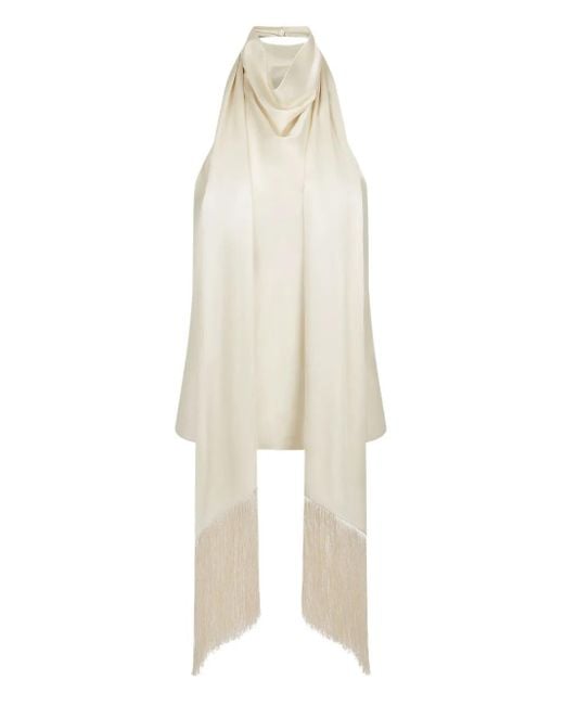 Nina Ricci White Halterneck Fringe-Detail Top