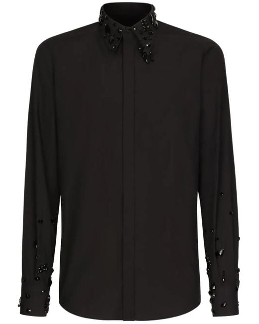 Dolce & Gabbana Black Rhinestone-Embellished Cotton Shirt for men