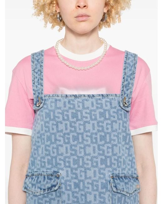 Gcds Blue Monogram-Print Denim Mini Dress