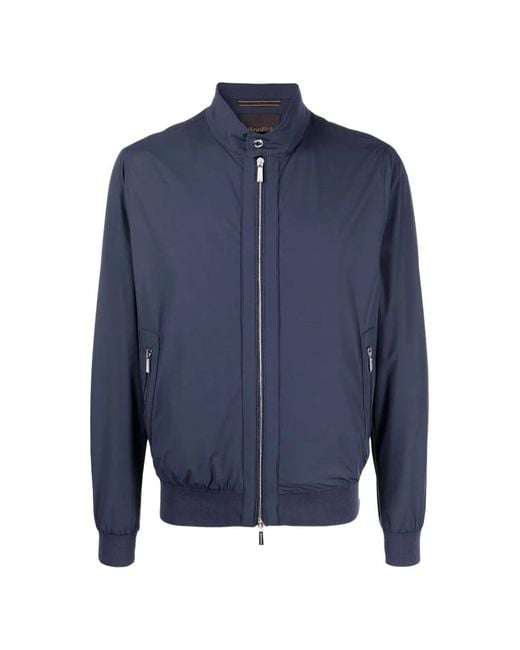 Moorer Blue Zip-Up High-Neck Jacket for men