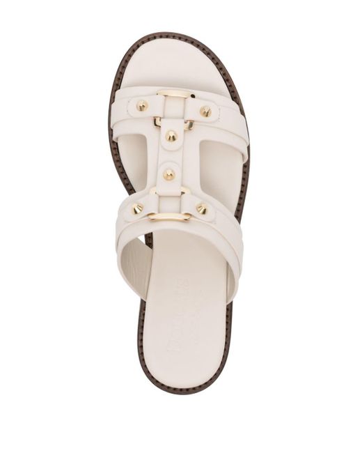 Doucal's White Round-toe Leather Slides