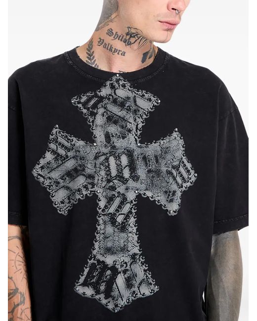 M I S B H V T-Shirt mit Kreuz-Print in Black für Herren