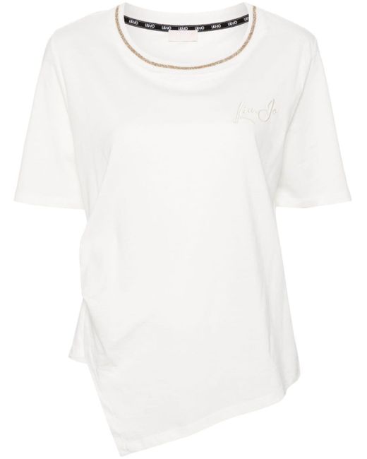 Liu Jo White Logo-embroidered Cotton T-shirt