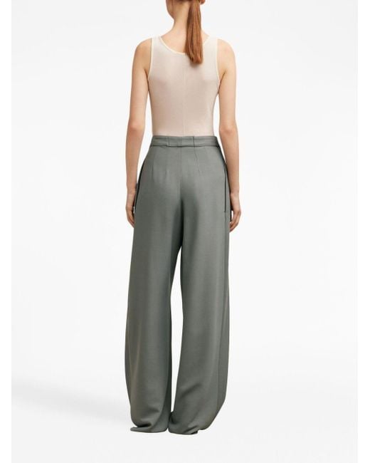 AMI Gray Layered Wide-leg Belted Trousers