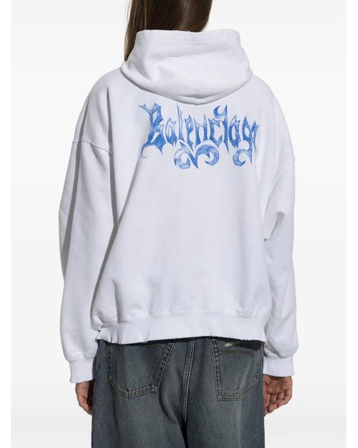 Balenciaga White Logo-Print Zip-Up Hoodie