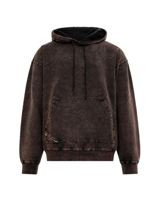 DIESEL Black Treated Denim-Effect Hoodie for men