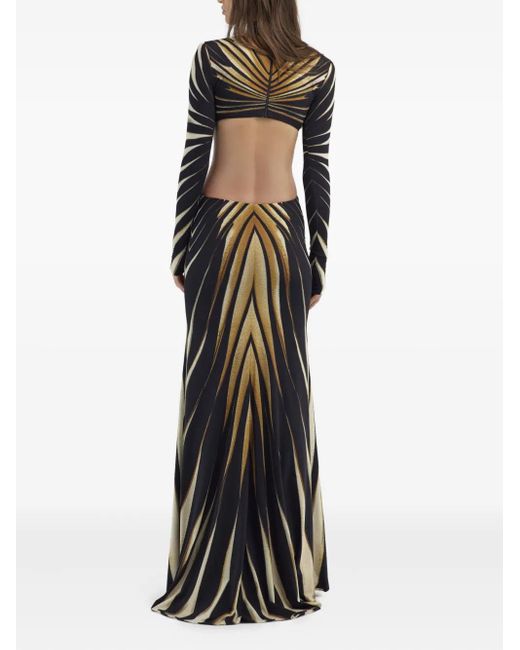 Roberto Cavalli Metallic Ray Of-Print Gown