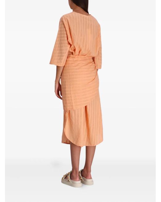 Devotion Orange Metallic-Striped Button Midi Dress