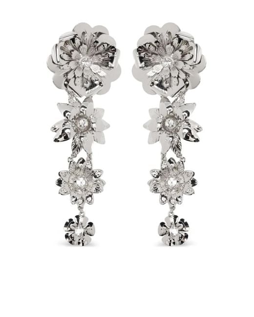 Blumarine White Flower-Embellished Drop Earrings