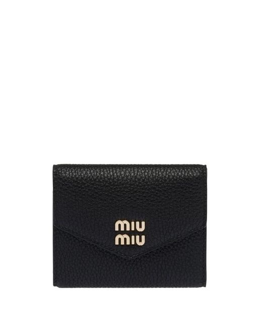 Miu Miu Black Logo-Lettering Compact Wallet