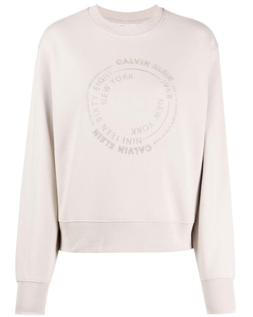 Sweat en coton à logo brodé Calvin Klein en coloris Natural