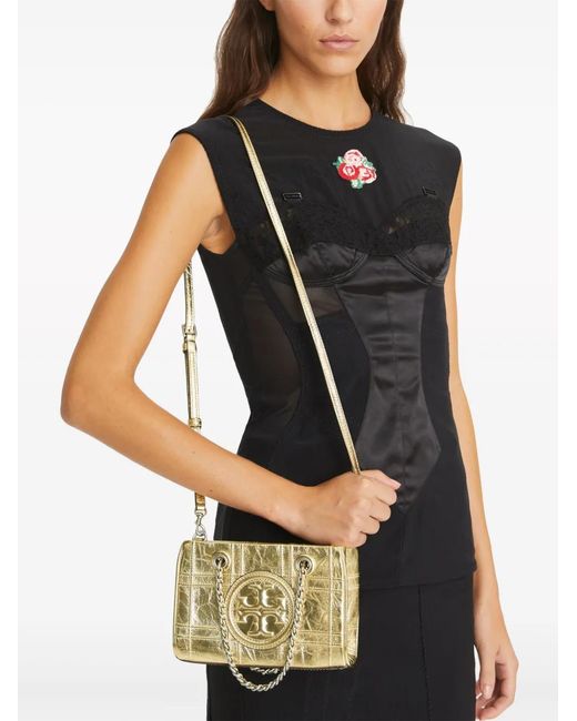 Tory Burch Metallic Mini Fleming Soft Metalling Chain Quilted Tote Bag