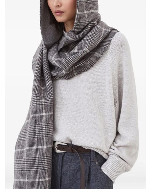 Brunello Cucinelli チェック カシミアスカーフ Gray