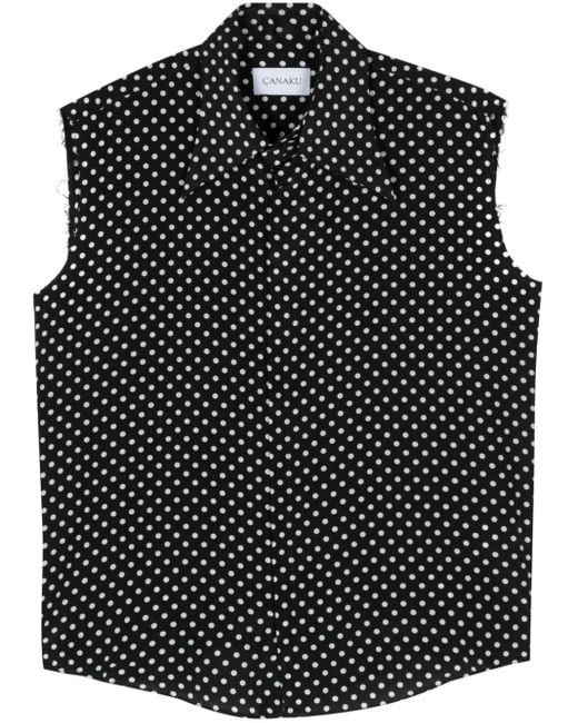 Canaku Black Polka-dot Sleeveless Shirt for men