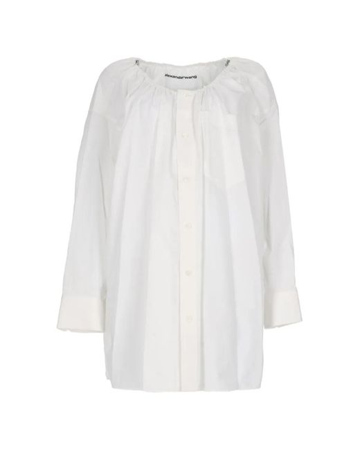 Alexander Wang White Ruched-Neck Mini Shirt Dress