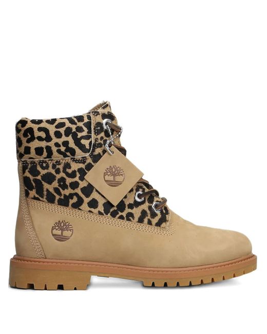 Timberland Brown 6' Premium Leopard-Print Boots
