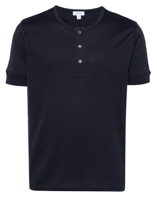 Sunspel Henley-T-Shirt aus Baumwolle in Blue für Herren