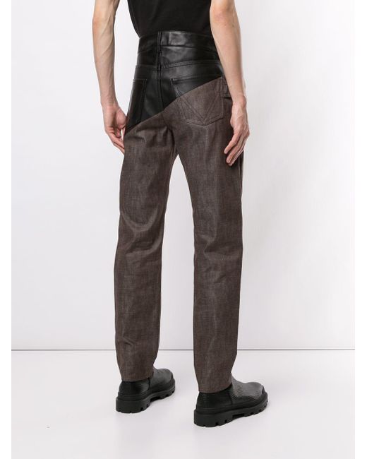 Bottega Veneta Leather Panel Jeans in Brown for Men | Lyst