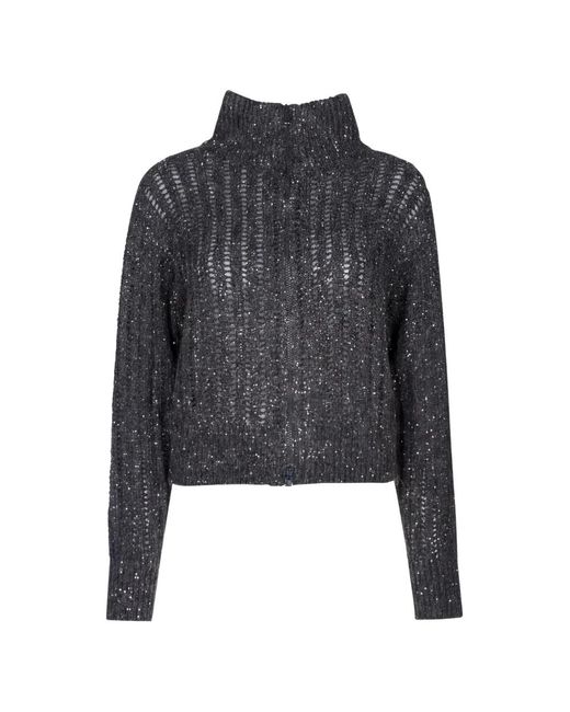 Brunello Cucinelli Blue Sequin-Embellished Open-Knit Cardigan