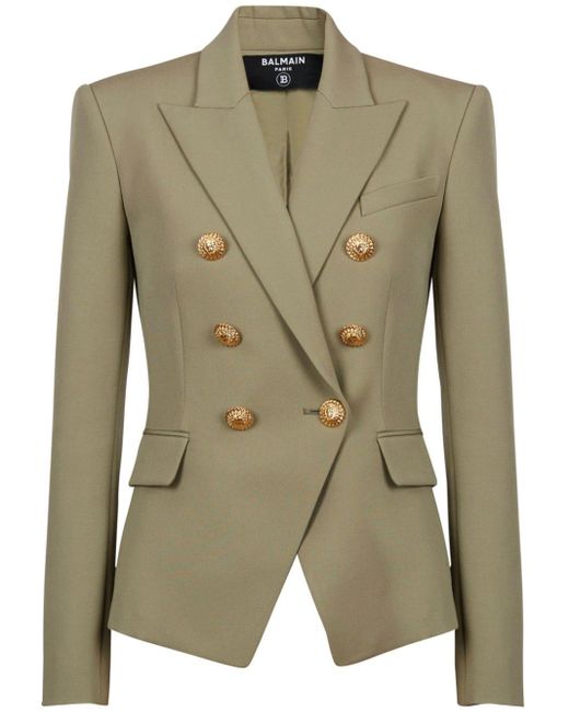 Balmain Green Button-Detail Double Breasted Blazer