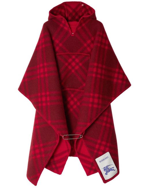 Burberry Red Check Wool Blanket Cape