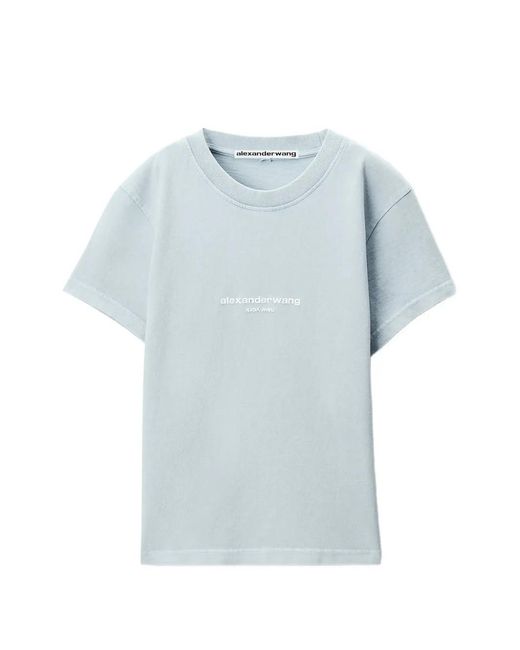 Alexander Wang Blue Logo-Print Shrunken Short-Sleeve T-Shirt