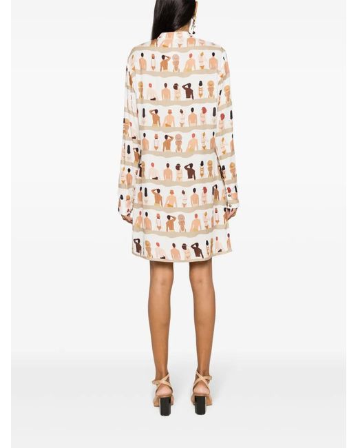 Amir Slama Natural Graphic-Print Shirt Dress