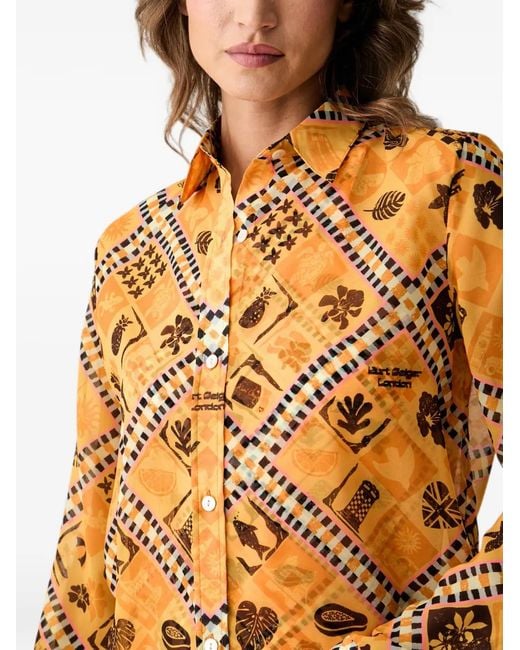 Kurt Geiger Orange Resort Graphic-Print Button-Up Mini Shirt Dress
