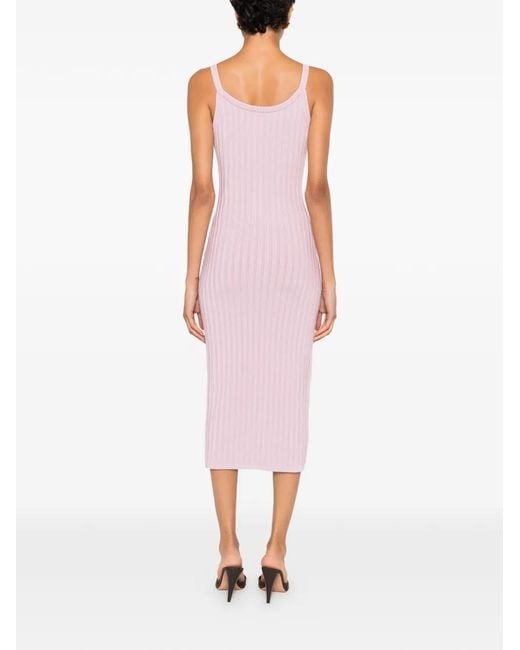 Versace Pink Robe Mi-Longue Côtelée En Résille Viscose