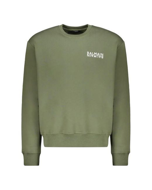 Balmain Green Cotton Logo Sweatshirt for men