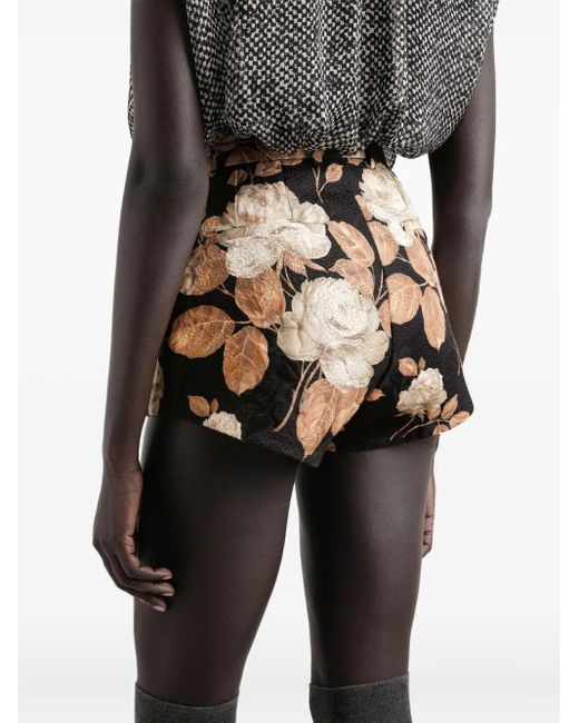 Dolce & Gabbana Black Rose-Print Brocade Shorts