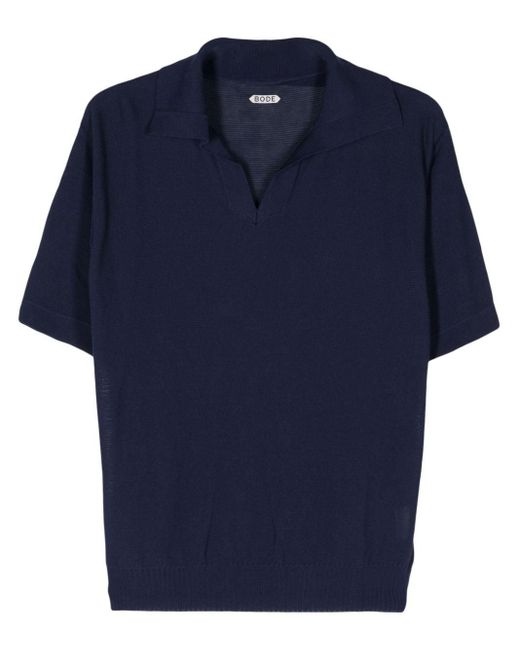 Bode Blue Fine-knit Cotton Polo Shirt for men