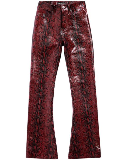 Balenciaga Red Snakeskin-print Leather Trousers